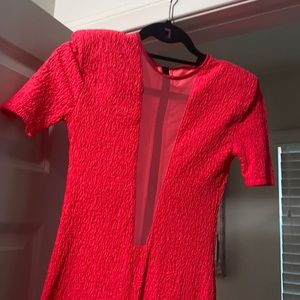 Tight, open V, mini dress